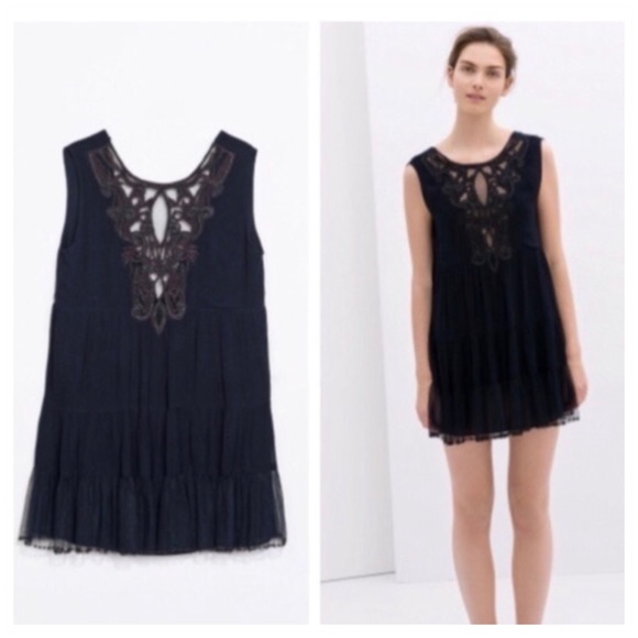 Zara Navy Dress with Embroidered Beads - Picture 2 of 7